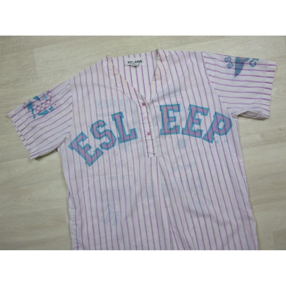 Vintage 80s ESLEEP Nightgown Striped Baseball Ballpark Nightgown 1988
